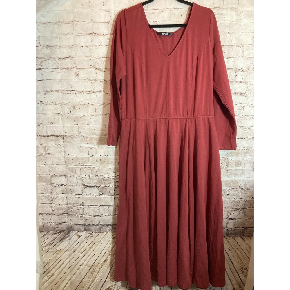 eShakti Maxi Dress Womens XL Rust Full Length Jersey Stretch Long Sleeve Pockets